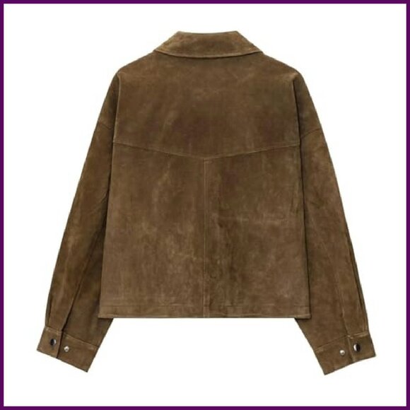 Faux Leather Cropped Bomber Jacket with Pockets Vintage Motorcycle Style - Picture 3 of 8